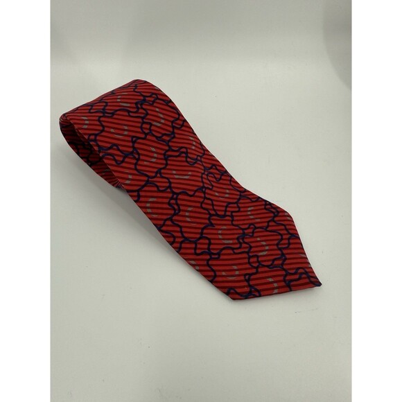 Vintage Prima Italy Red Silk Tie Geometric Made USA Business Work Hand Sewn - Picture 1 of 7